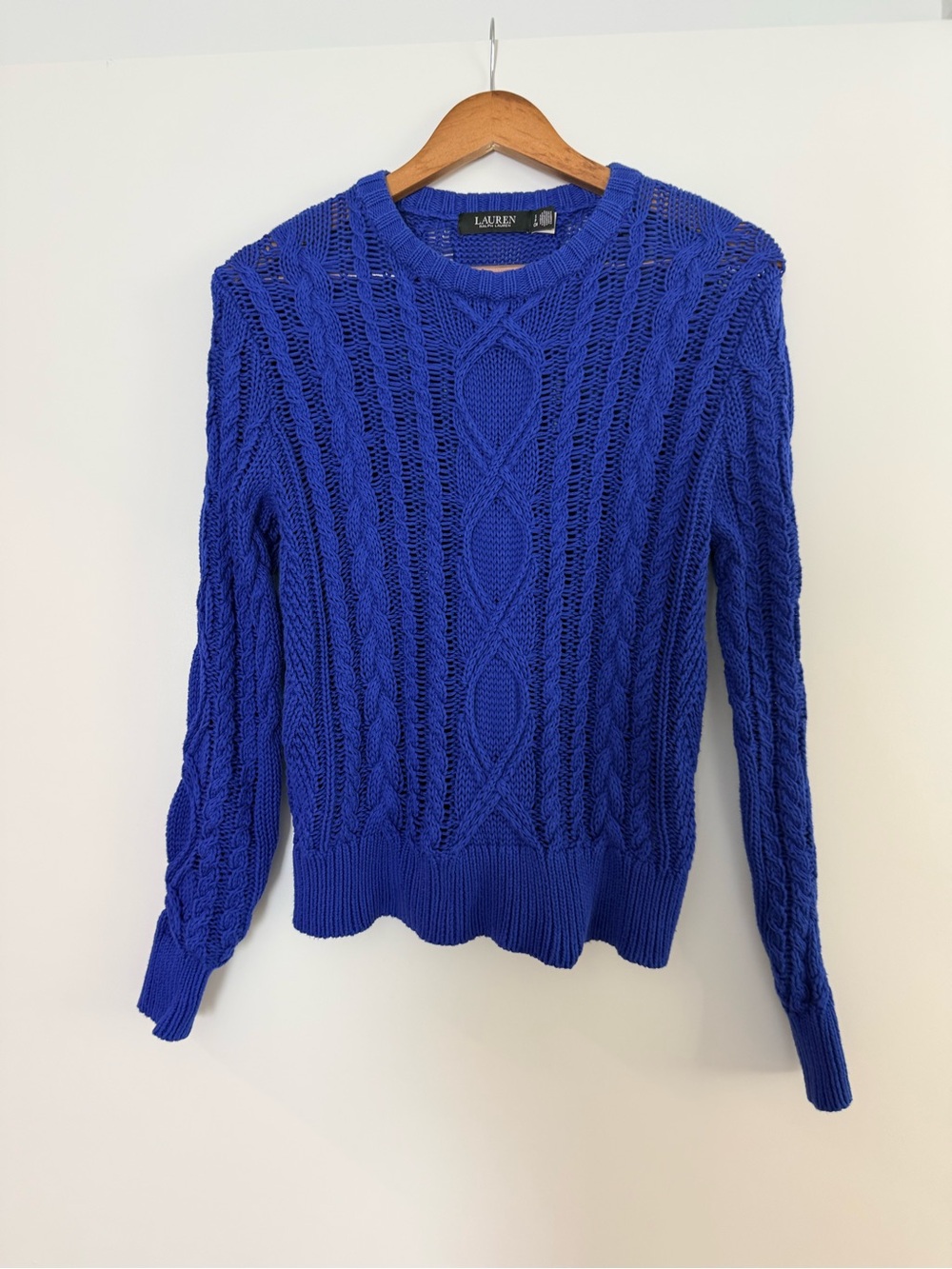 Lauren Ralph Lauren Cobalt Cable Crewneck Sweater